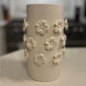 Ceramic White Floral Textured Vase - White